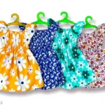 New Fancy Designer Yellow baby Girls Cotton Floral Printed Frocks / Midi / Jabhla Dresses set for infant to kids (Combo Pack of 4)