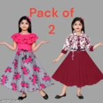 Fashionable & Trendy Dress For Girls /Party Ware for Girls [Pack of 2]