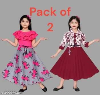Fashionable & Trendy Dress For Girls /Party Ware for Girls [Pack of 2]