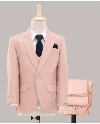 ROBO FRY Robo Fry Full Sleeves Party Suit With Waistcoat & Tie - Light Peach