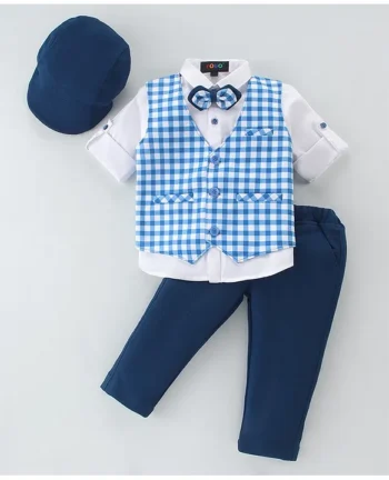 ROBO FRY Robo Fry Cotton Lycra Knit Full Sleeves Party Suits - Blue