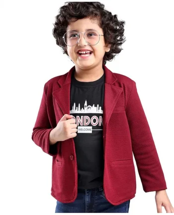 Babyhug Woven Full Sleeves Party Blazer With T-Shirt - Maroon