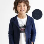 Babyhug Woven Full Sleeves Solid Blazer with T-Shirt - Navy Blue