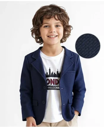Babyhug Woven Full Sleeves Solid Blazer with T-Shirt - Navy Blue