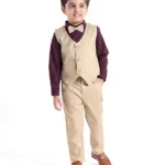 Babyhug Cotton Full Sleeves Party Wear Suit With Blazer Heart Print - Beige & Maroon