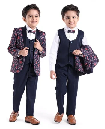 Babyhug Cotton Full Sleeves Party Wear Stretch Fit Suit With Blazer Solid - Blue
