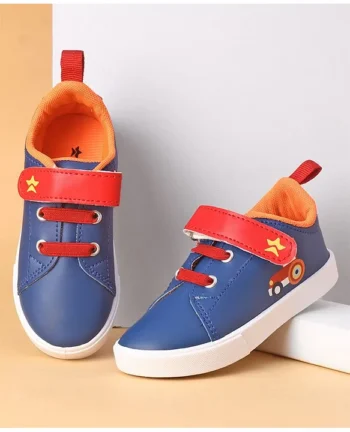 Cute Walk by Babyhug Casual Shoes with Velcro Closure Car Print - Blue & Orange