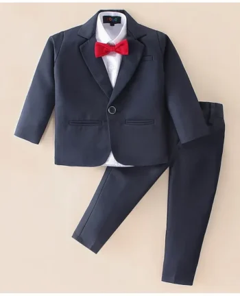 ROBO FRY Robo Fry Full Sleeves Solid Colour 3 Pieces Party Suit - Blue