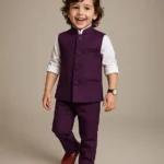 Babyhug Woven Full Sleeves Stretch Fit Party Suit With Waist Coat - White & Wine