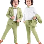 Babyhug Woven Full Sleeves Stretch Fit Party Suit With Bow - Green & White