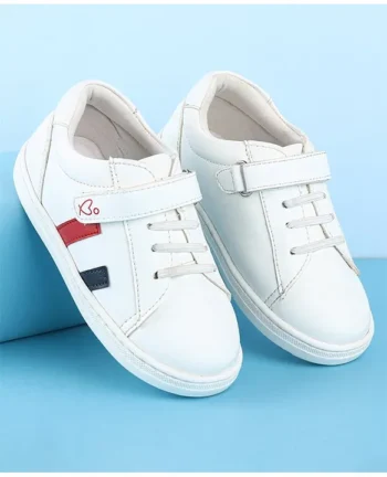 Babyoye Casual Shoes with Velcro Closure & Side Strip- White