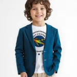 Babyhug Woven Full Sleeves Party Blazer With T-Shirt Aircraft Graphics - Blue & White