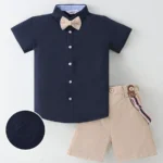 Mark & Mia Half Sleeves Shirt & Shorts Sets With Suspender & Bow Detailing -Multicolour