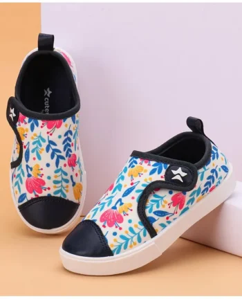 Cute Walk by Babyhug Velcro Closure Floral Printed Casual Shoes - Blue & White