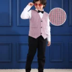 Mark & Mia Full Sleeves Party Suit With Checks Waist Coat & Bow Detailing - Multicolour