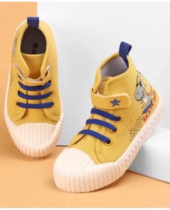 Cute Walk by Babyhug Causal Shoes with Velcro Closure & Dino Print - Yellow
