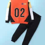 Kookie Kids Cotton Knit Full Sleeves Cut & Sew Winter Wear Suit With Number Print - Red & Black
