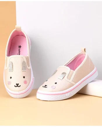Cute Walk by Babyhug Slip on Casual Shoes with Kitty Print- Beige