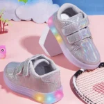 KATS Striped Detailed Velcro Closure LED Shoes - Silver
