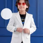 Mark & Mia Full Sleeves Solid Colour Corduroy Blazer with Text Graphics T-Shirt - White & Black