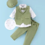 Mark & Mia Full Sleeves Printed 3 Piece Party Suit with Hat & Bow - Green