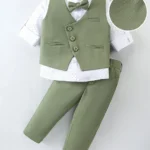 Mark & Mia Full Sleeves Printed 3 Piece Party Suit with Bow - Green & White
