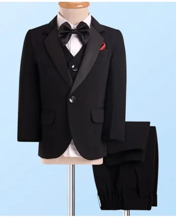 ROBO FRY Robo Fry Woven Full Sleeves Solid 4 Piece Party Suit with Bow - Black