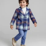 Babyhug Woven Solid T-Shirt & Jeans Set With Full Sleeves Checks Blazer - White