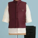 ROBO FRY Robo Fry Woven Full Sleeves Solid Colour 3 Piece Party Suit with Waist Coat - Maroon