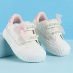 Babyoye Velcro Closure Casual Shoes With Bow & Pearl Applique - Pink