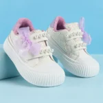 Babyoye Velcro Closure Casual Shoes With Bow & Beads Applique - Purple