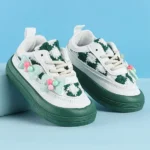 Babyoye Lace Up Casual Shoes With Bow Applique - Green