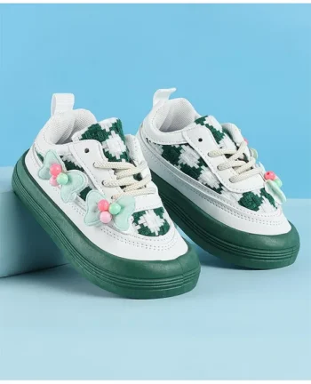 Babyoye Lace Up Casual Shoes With Bow Applique - Green