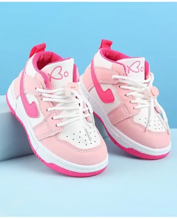 Babyoye Lace Up Casual Shoes Hearts Print - Pink