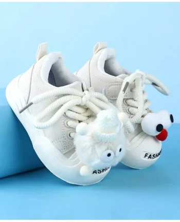 Babyoye Lace Up Casual Shoes With Applique - White