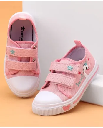 Cute Walk by Babyhug Casual Shoes With Velcro Closure and Swan Embroidery - Pink