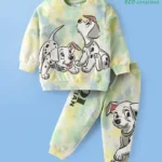 Babyoye Disney Cotton Knit Full Sleeves T-Shirt & Lounge Pant Set With 101 Dalmatians Graphics - White