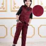 Mark & Mia Full Sleeves Solid Colour 3 Piece Party Suit with Bow - Maroon & Black