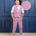 Mark & Mia Full Sleeves Striped 3 Piece Party Suit with Bow - Pink & White