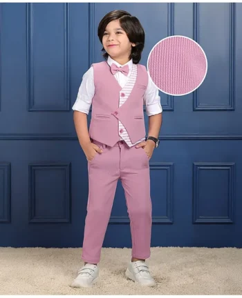 Mark & Mia Full Sleeves Striped 3 Piece Party Suit with Bow - Pink & White