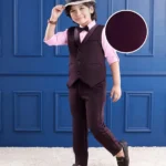 Mark & Mia Woven Full Sleeves Solid Colour 3 Piece Party Suit With Bow -Wine
