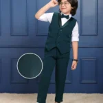 Mark & Mia Cotton Woven Full Sleeves Solid Colour 3 Piece Party Suit With Bow - Dark Green