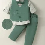 Mark & Mia Cotton Woven Full Sleeves Printed 3 Piece Party Suit With Bow - Green
