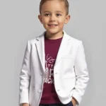Babyhug Knitted Full Sleeves Solid Blazer with Printed T-Shirt - White & Maroon