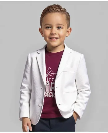 Babyhug Knitted Full Sleeves Solid Blazer with Printed T-Shirt - White & Maroon