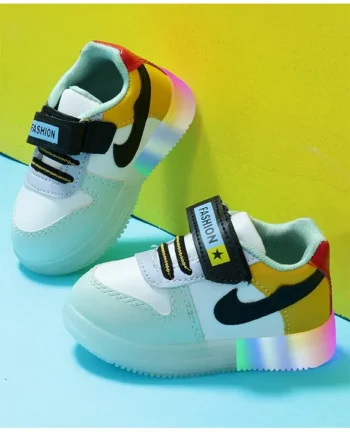 PASSION PETALS Color Blocked LED Shoes - Green White & Yellow