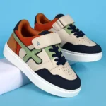 Pine Kids Velcro Closer Casual Shoes with Tape Design - White & Navy Blue