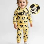 Babyhug Disney Terry Knit Full Sleeves Hooded T-Shirt & Lounge Pant Set With Mickey Mouse Graphics - Yellow