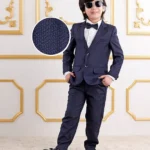 Mark & Mia Full Sleeves Solid 3 Piece Party Suit with Bow - Navy Blue