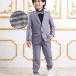 Mark & Mia Cotton Woven Full Sleeves Printed 3 Piece Party Suit With Bow - Grey